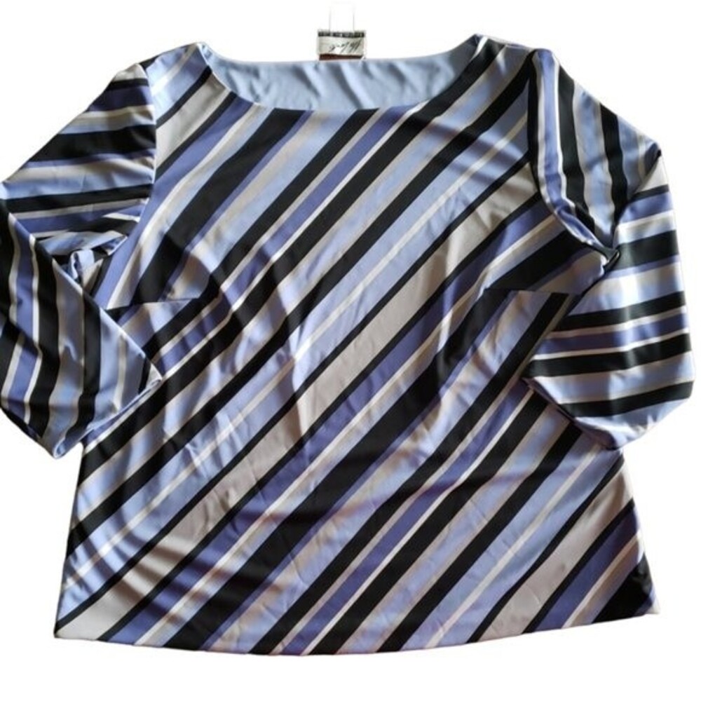 Randolph Duke Reversible Shirt Size 1x Blue Striped 3/4 Sleeve The Look